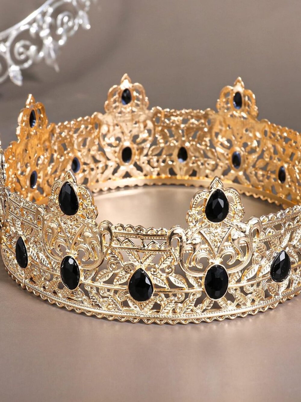 Gold King Crowns for Men, Royal Crown with Black Rhinestone, Birthday Crown for - Picture 4 of 7
